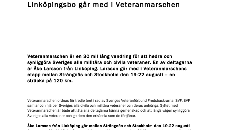 Linköpingsbo går med i Veteranmarschen