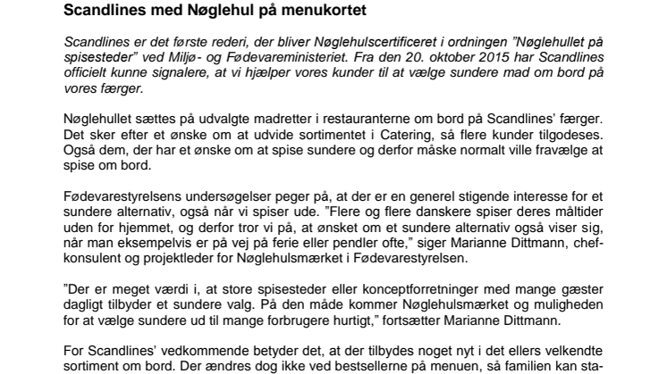 Scandlines med Nøglehul på menukortet