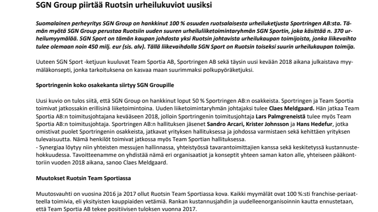 SGN Group piirtää Ruotsin urheilukuviot uusiksi