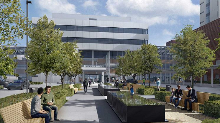 Nye Drammen sykehus er under bygging | Illustrasjon: LINK arkitektur/Bølgeblikk/Ratio
