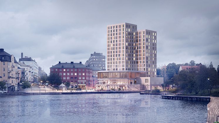 Clarion Hotel Södertälje öppnar hösten 2023. Bild av FOJAB  Arkitekter.