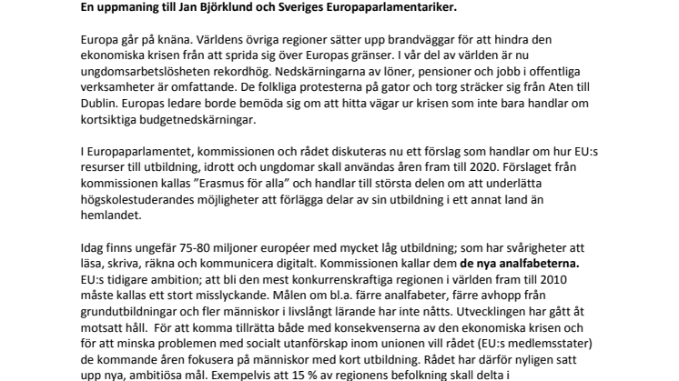 En uppmaning till Jan Björklund och Sveriges Europaparlamentariker