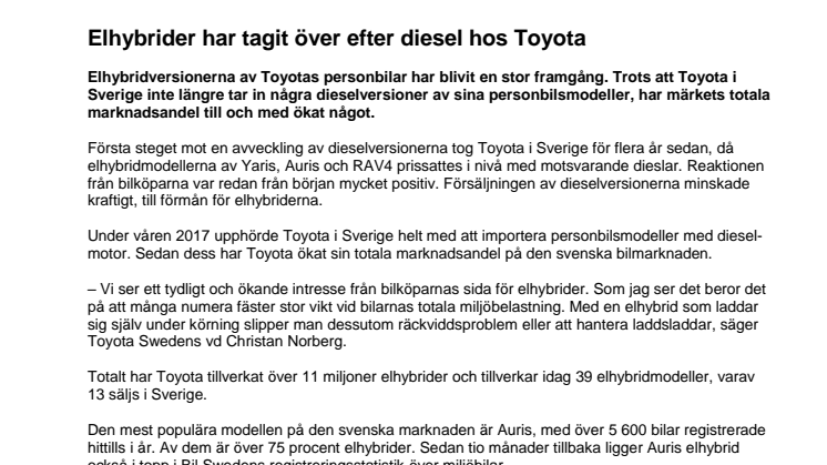 Elhybrider har tagit över efter diesel hos Toyota