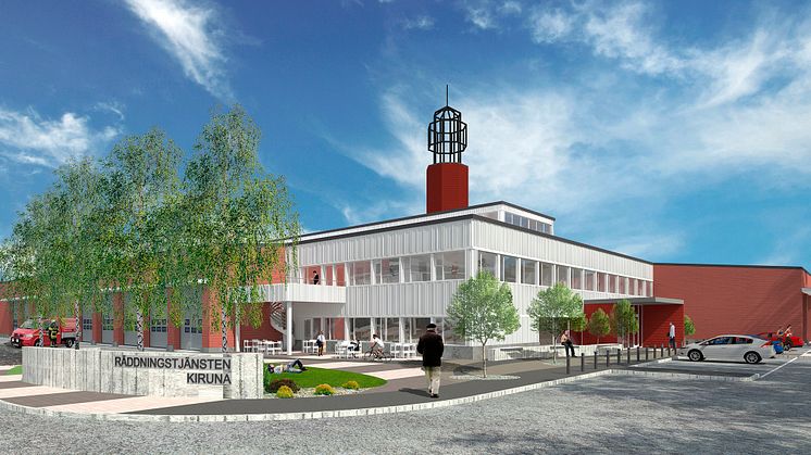 Den nya brandstationen byggs för att förbereda Kiruna inför den framtida stadsflytten. 