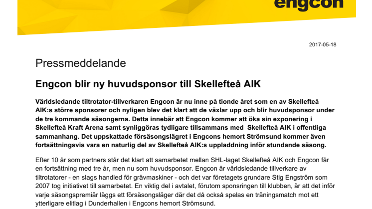 Engcon blir ny huvudsponsor till Skellefteå AIK