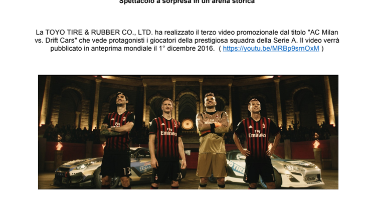 Toyo Tires rilascia il terzo video promozionale in collaborazione con i calciatori del Milan
