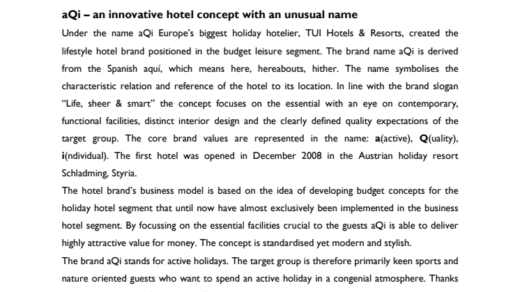 aQi – an innovative hotel concept with an unusual name 