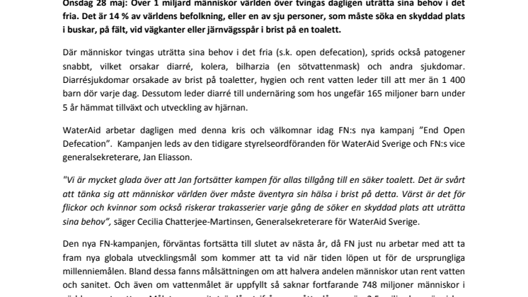 ”WaterAid stöder Jan Eliasson i ny kampanj för allas rätt till en toalett!”