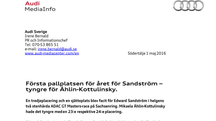 Första pallplatsen för året för Sandström – tyngre för Åhlin-Kottulinsky.