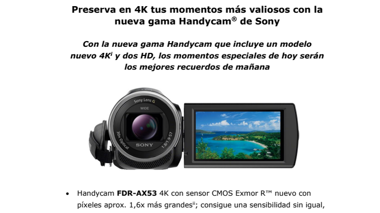 Preserva en 4K tus momentos más valiosos con la nueva gama Handycam® de Sony