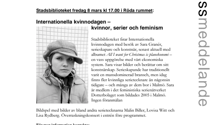 Stadsbiblioteket i Malmö: Internationella kvinnodagen – kvinnor, serier och feminism