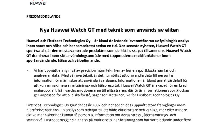 Nya Huawei Watch GT med teknik som används av eliten