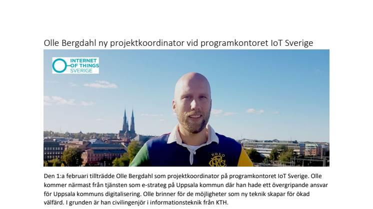 Olle Bergdahl ny projektkoordinator vid programkontoret IoT Sverige