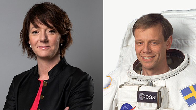 Två häftiga deltagare på Rymdforum är minister Matilda Ernkrans och astronauten Christer Fuglesang. (Foto Regeringskansliet samt fuglesang.eu)