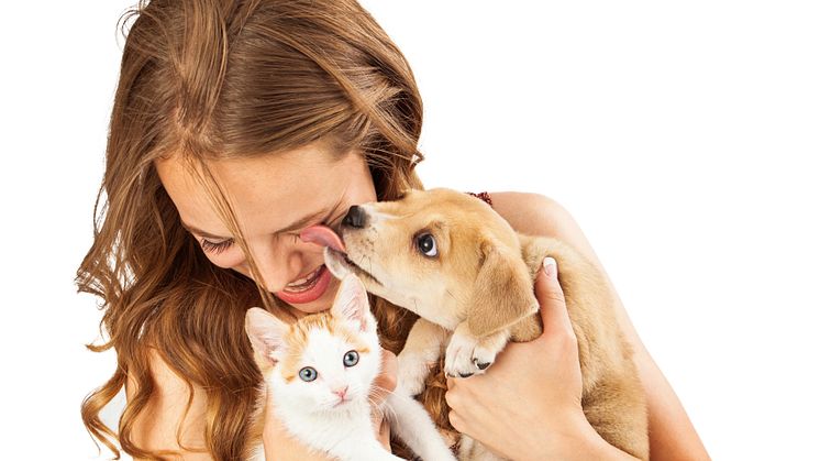 Frau mit Hund und Katze