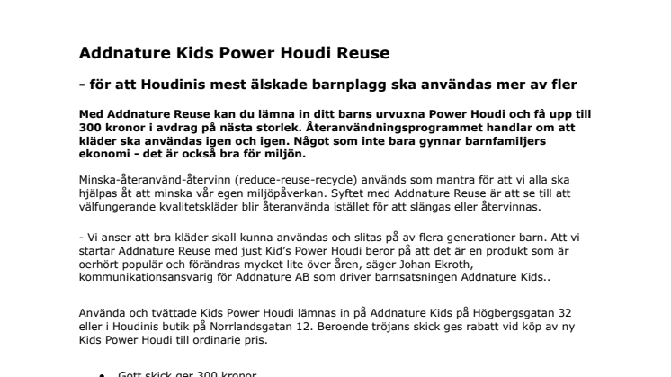 Addnature Kids Power Houdi Reuse - för att Houdinis mest älskade barnplagg ska användas mer av fler