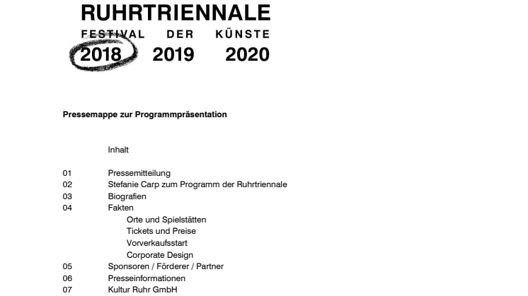 Pressemappe Programmpräsentation Ruhrtriennale 2018