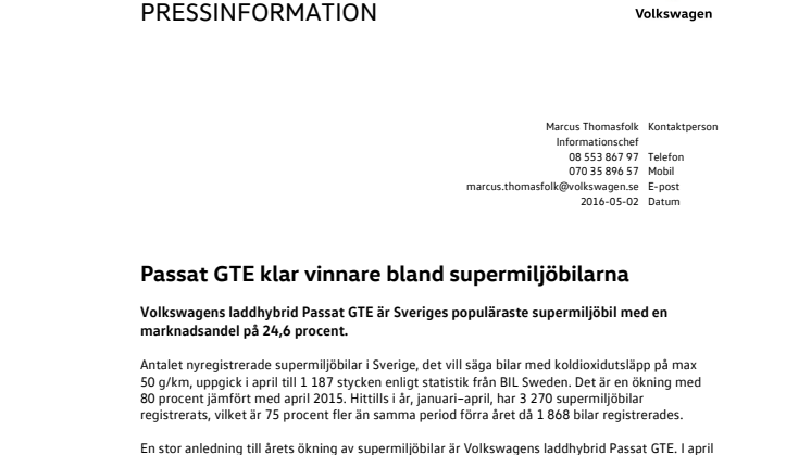 Passat GTE klar vinnare bland supermiljöbilarna