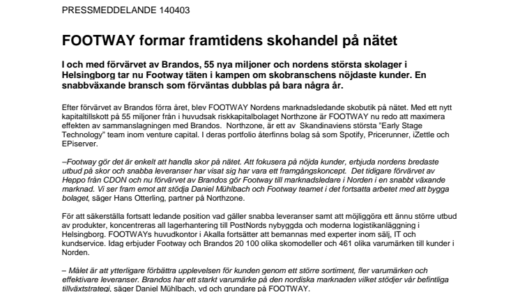 FOOTWAY formar framtidens skohandel på nätet