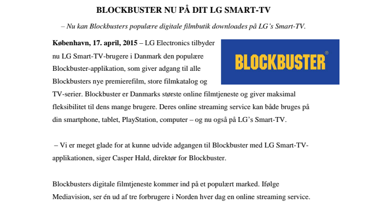 BLOCKBUSTER NU PÅ DIT LG SMART-TV