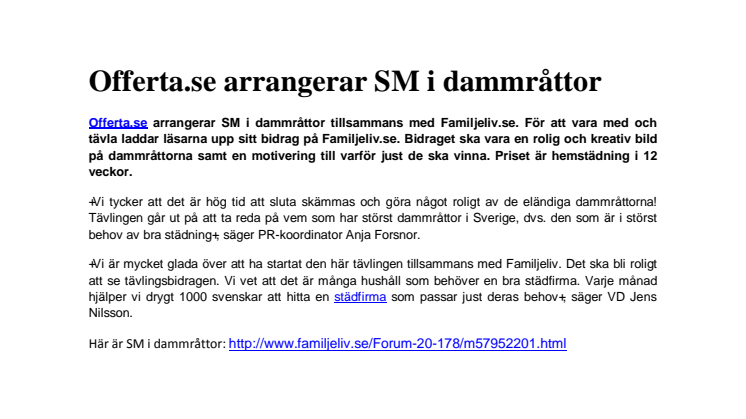 Offerta.se arrangerar SM i dammråttor