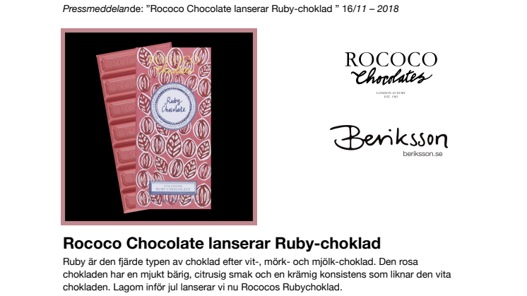 Rococo Chocolate lanserar Ruby-choklad