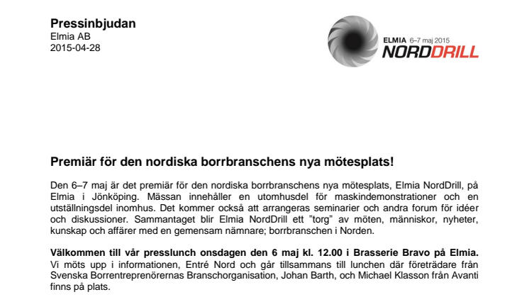 Pressinbjudan: Premiär för den nordiska borrbranschens nya mötesplats!