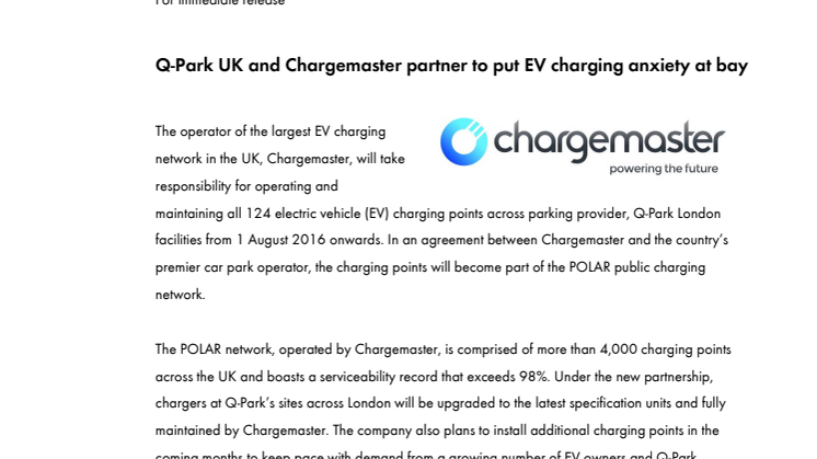 Q-Park UK and Chargemaster partner to put EV charging anxiety at bay