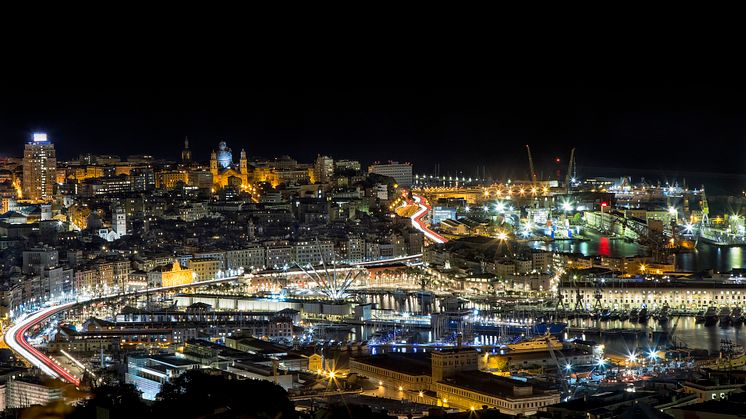 Night view of Genoa Port