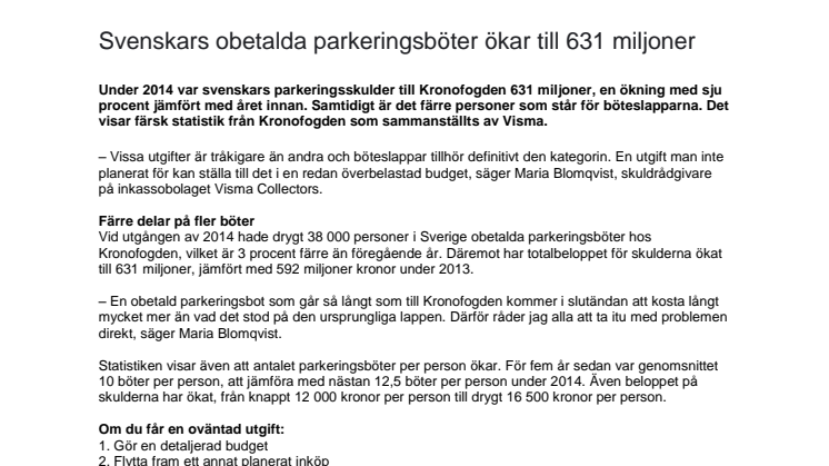 Svenskars obetalda parkeringsböter ökar till 631 miljoner