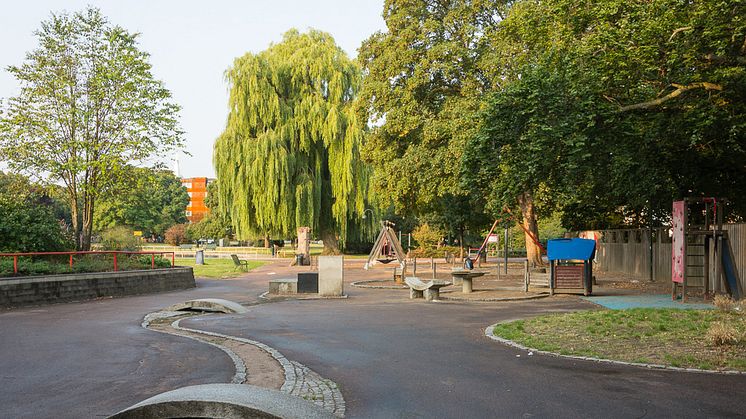 Den nuvarande Tillgänglighetslekplatsen i Rörsjöparken, som inom kort ersätts med en ny temalekplats.