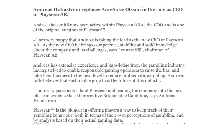 Playscan AB appoints new CEO