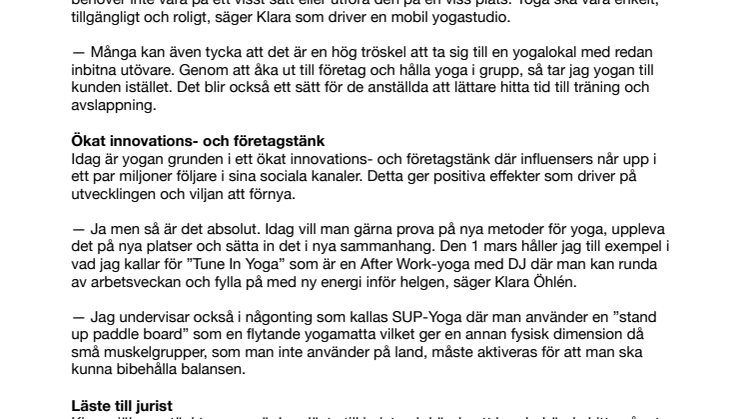 ​Klara vill göra yogan mer mobil