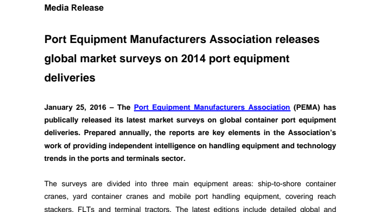 PEMA releases global market surveys on 2014 port equipment deliveries