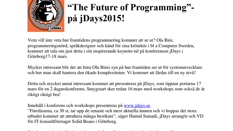 “The Future of Programming”- på jDays2015! www.jdays.se
