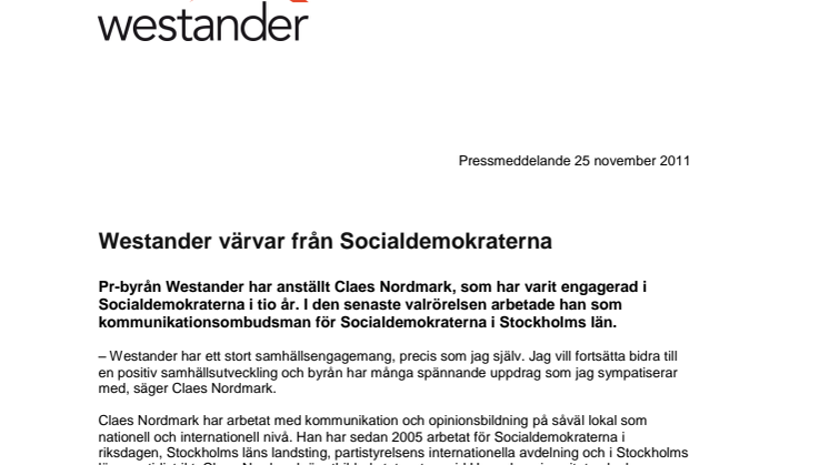 Westander värvar från Socialdemokraterna