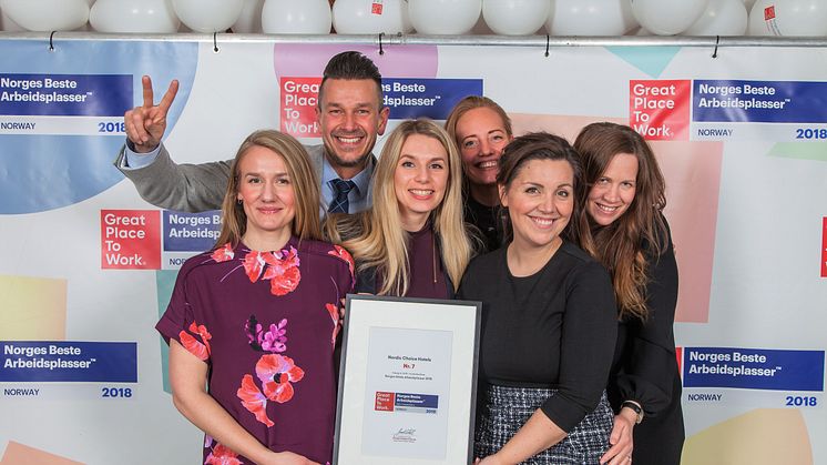 Nordic Choice Hotels er en av Norges Beste Arbeidsplasser i 2018. FOTO: Great Place to Work 