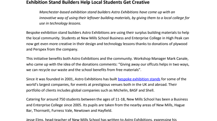 Exhibition Stand Builders Help Local Students Get Creative
