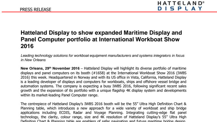 Hatteland Display: Expanded Maritime Display and Panel Computer portfolio on show at International Workboat Show 2016