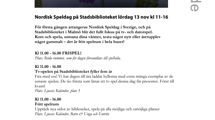Nordisk Speldag på Stadsbiblioteket lördag 13 nov kl 11-16