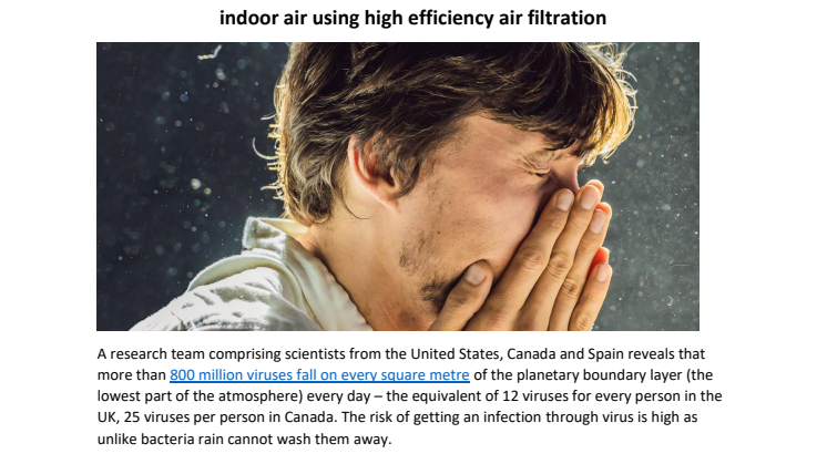 How Camfil can help in reducing the risk of infectious virus in the indoor air using high efficiency air filtration