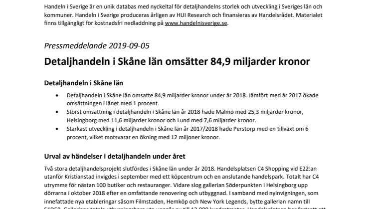 Detaljhandeln i Skåne län omsätter 84,9 miljarder kronor 