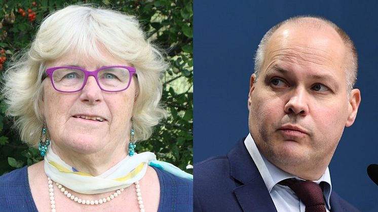 Karin Fridell Anter, föreningen Stöttepelaren, och Morgan Johansson, justitie- och migrationsminister (s)