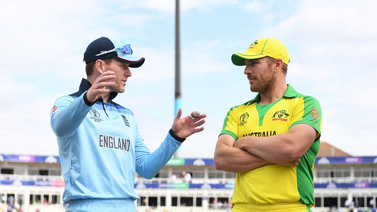 England white-ball captain Eoin Morgan (left) in conversation with Australia white-ball captain Aaron Finch (Getty Images)
