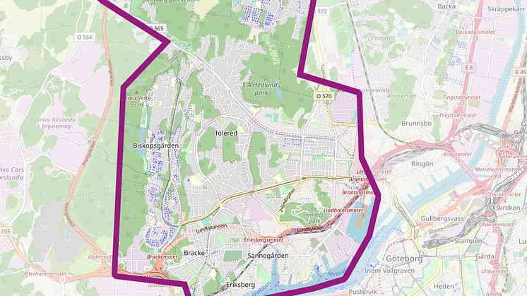 Område som berörs av störning i fjärrvärmeleveransen