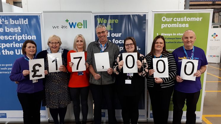 Image features – Maureen Speed and Julianna Oliver from the Stroke Association. Phil Stubbs (centre) from Well Pharmacy, Paul Bailey (far right) and other staff from Well Pharmacy.