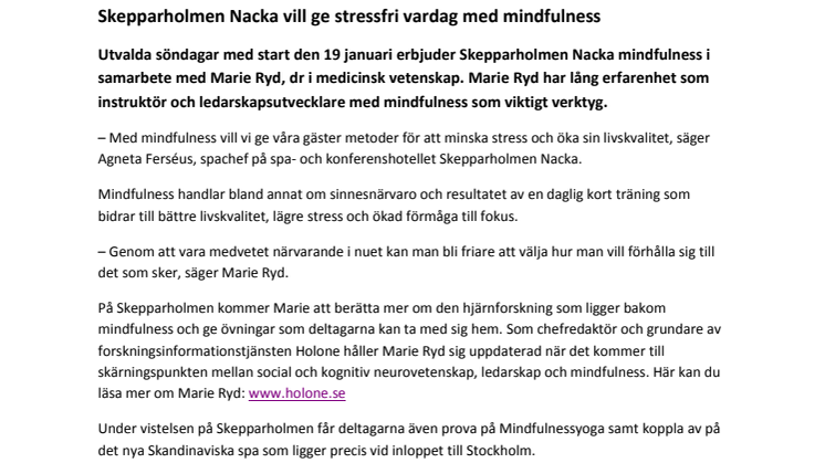 Skepparholmen Nacka vill ge stressfri vardag med mindfulness 