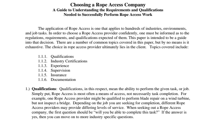 110311 Choosing a RopeAccess Company recommendations by sprat.org