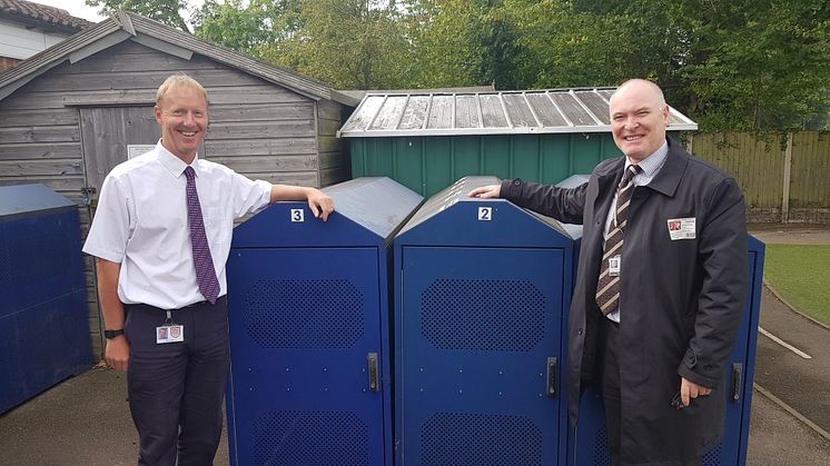 Chilcote School deputy head teacher Mark Cross with Michael Byrne, from West Midlands Railway