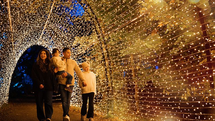 Father with family at Winter Lights Skansen 2023